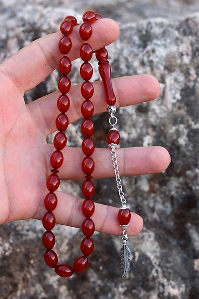 Hareli Koyu Kahverengi Arpa Kesim Kehribar Tesbih 8x11 mm 201024774