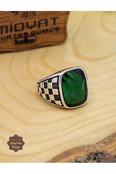 Z�mr�t Ta�l� Saat Motifli 925 Ayar G�m�� Erkek Y�z�k 201024915