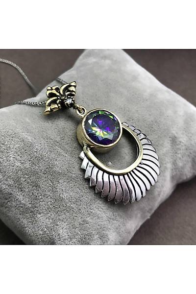 Mistik Topaz Ta�l� El ���ili�i Otantik G�m�� Bayan Kolye
