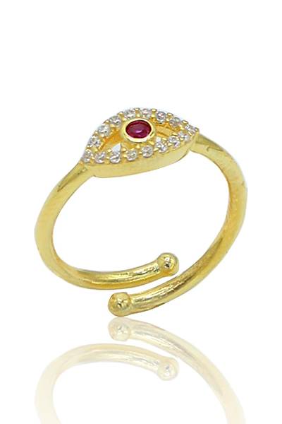 Yakut Taşlı Gold Kaplama 925 Ayar Gümüş Kadın Yüzük 201024014