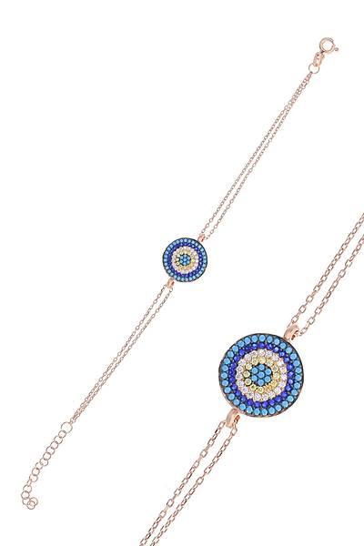 Nazar Boncuğu Tasarım Zirkon Taşlı Roslu Dörtlü Set (M)
