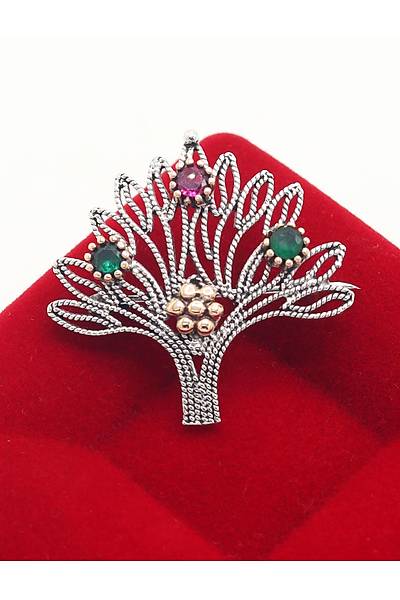 Yakut ve Z�mr�t Ta�l� Hayat A�ac� Model Telkari G�m�� Kad�n Bro� 201025410