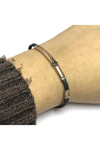 Balta Model Yeşil Deri Kordonlu Unisex Gümüş Bileklik