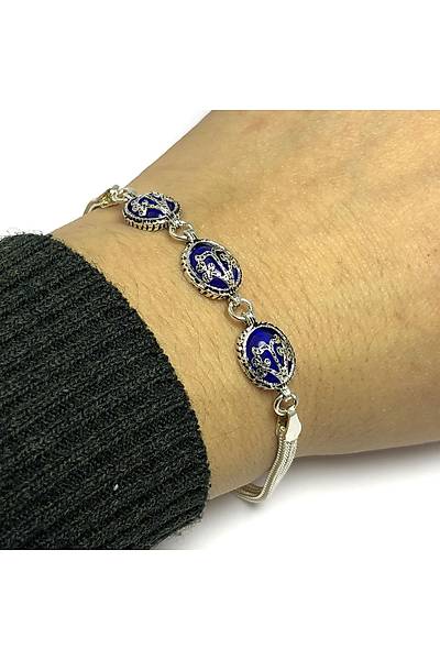 Safir Ta�l� 925 Ayar Mardin Has�r� G�m�� Bileklik