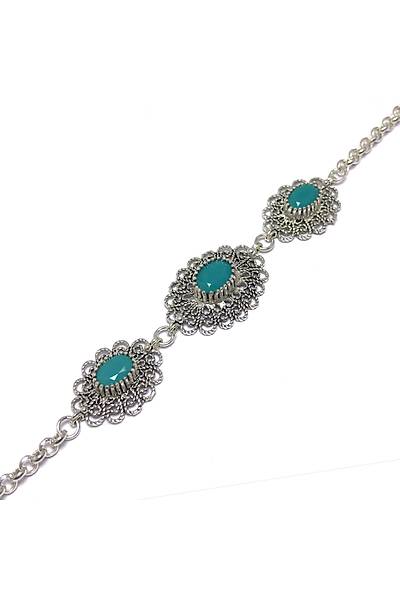 Turkuaz Ta�l� Elips Model Telkari G�m�� Bileklik