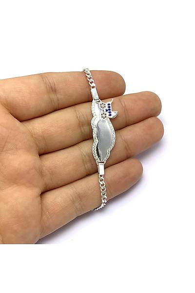 Bebek Arabası Model Taşlı 925 Ayar Gümüş Bebek Künyesi