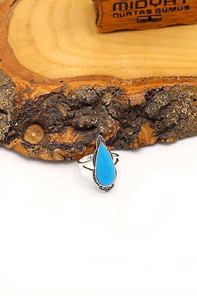 Firuze Ta�l� Mekik Model 925 Ayar G�m�� Markazit Kad�n Y�z�k 201024225