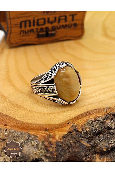 Yemen Akik Ta�l� �rg� Motifli 925 Ayar G�m�� Erkek Y�z�k 201024914