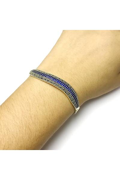 Safir ve Markazit Ta�l� Bayan G�m�� Bilezik