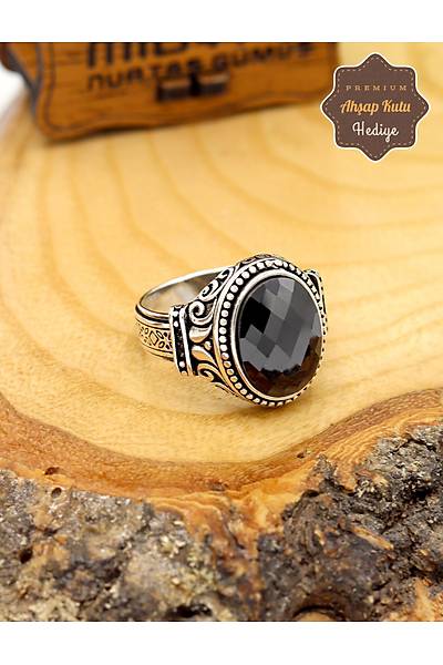 Siyah Zirkon Ta�l� Malakari Motifli 925 Ayar G�m�� Erkek Y�z�k 201024896