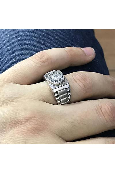 Saat Model Zirkon Ta�l� 925 Ayar Erkek G�m�� Y�z�k