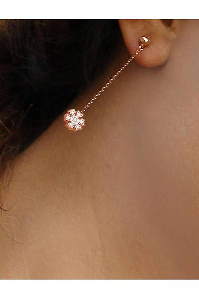 Kar Tanesi Tasar�m Zirkon Ta�l� Rose Kaplama G�m�� Kad�n K�pe 201025072