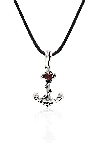 Yakut Ta�l� Denizci �apas� Tasar�m 925 Ayar G�m�� Erkek Kolye 201024603