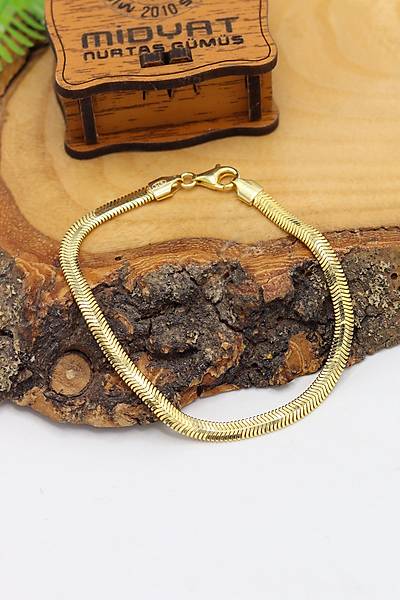 925 Ayar G�m�� Gold Kaplama Y�lan Derisi Model Ezme Zincir Kolye ve Bileklik kombini 201024152