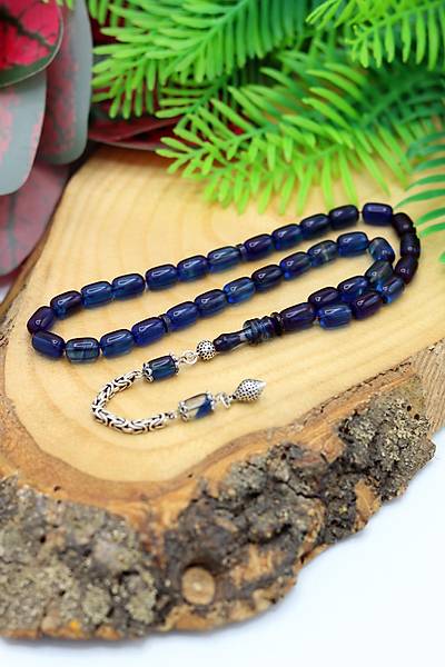 Hareli Mavi Kaps�l Kesim G�m�� P�sk�ll� Ate� Kehribar Tesbih 201024410