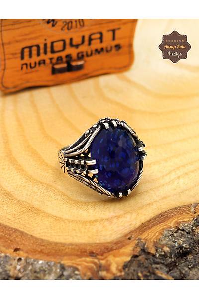 Safir Ta�l� Kristal Kesim 925 Ayar G�m�� Erkek Y�z�k 201024874