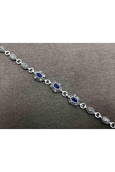 Safir ve Markazit Tal 925 Ayar Gm Bayan Markazit Bileklik