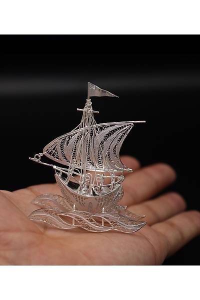 Yelkenli 925 Ayar G�m�� Saf S�per Telkari Eli�i Biblo Aksesuar 201024639