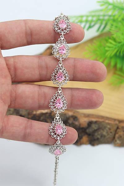 Pembe Kuvars Tal Damla Model 925 Ayar Gm Telkari Bileklik 201023137