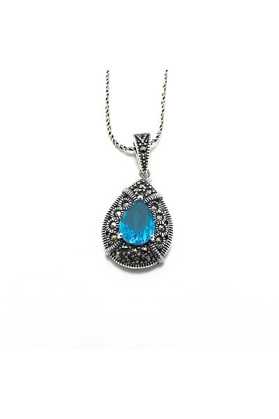 Safir Ve Markazit Tal Damla Model 925 Ayar Gm Bayan Kolye