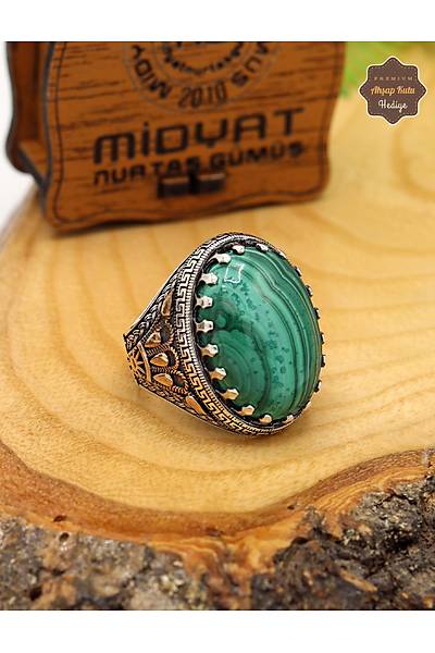 Malahit Ta�l� Tac Desenli 925 Ayar G�m�� Erkek Y�z�k 201024911