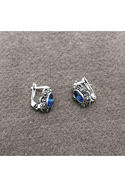 Safir ve Markazit Tal 925 Ayar Gm Bayan Kpe