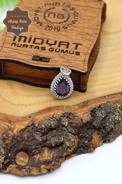 Ametist Ta�l� Damla Model 925 Ayar G�m�� Kad�n Kolye 201024306