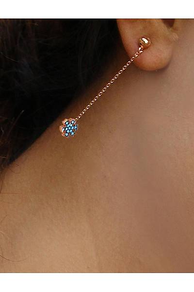 Kar Tanesi Tasar�m Firuze Ta�l� Rose Kaplama G�m�� Kad�n K�pe 201025070