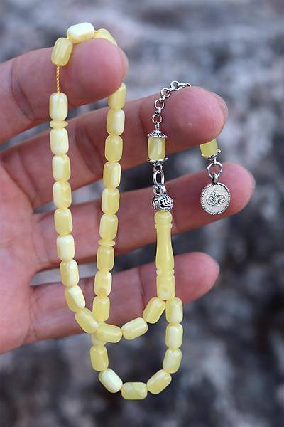 Sar� K���k Kaps�l Kesim Damla Benzetmesi Beyrut Toz Kehribar Tesbih 8x5 mm