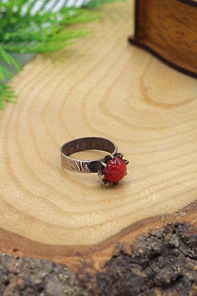 Mercan Ta�l� ��lemeli 925 Ayar G�m�� Kad�n Y�z�k 201024482