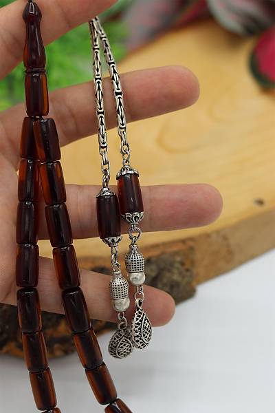 Eski Malzeme Battal Boy �effaf Kahverengi Kaps�l Kesim G�m�� P�sk�ll� Tesbih 201024361