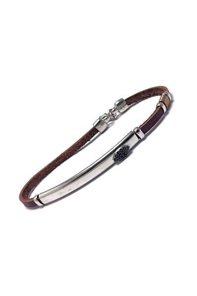 Yaprak Model Vi�ne Rengi Deri Kordonlu Unisex G�m�� Bileklik