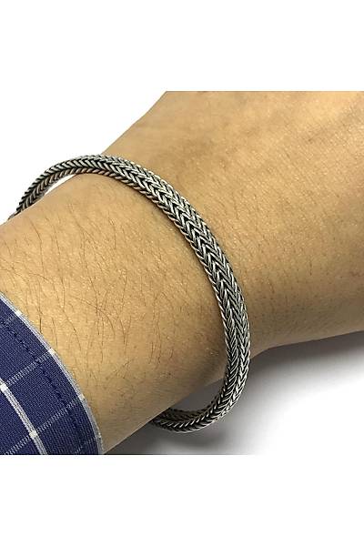Kanca Tasar�m Y�lan Derisi 925 Ayar Erkek G�m�� Bileklik