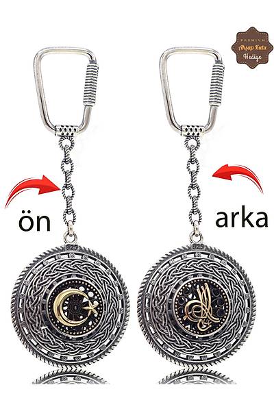 Ayy�ld�z ve Tu�ral� �rg� Model �ift Tarafl� Oksitli G�m�� Telkari Anahtarl�k 201025183