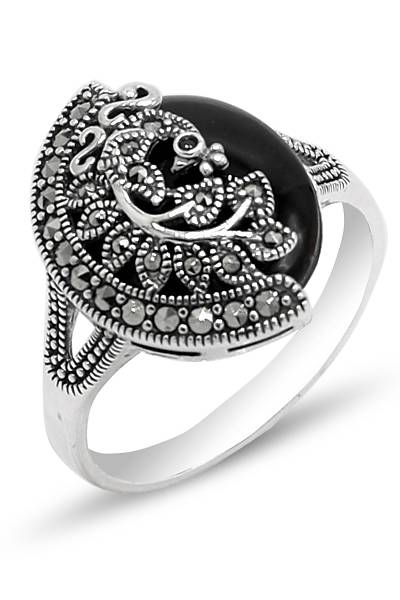 Oniks Ta�l� Tavus Ku�u Model 925 Ayar G�m�� Markazit Kad�n Y�z�k 201024207