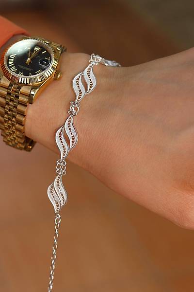 Dalgal� Model 925 Ayar G�m�� Telkari Kad�n Bileklik 201024181