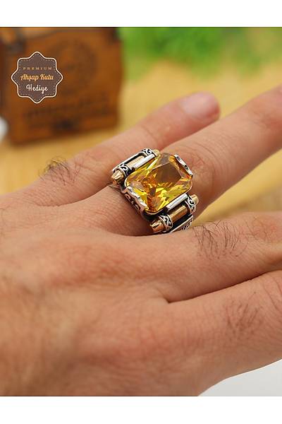 Sitrin Ta�l� �rg� Motifli 925 Ayar G�m�� Erkek Y�z�k 201024884