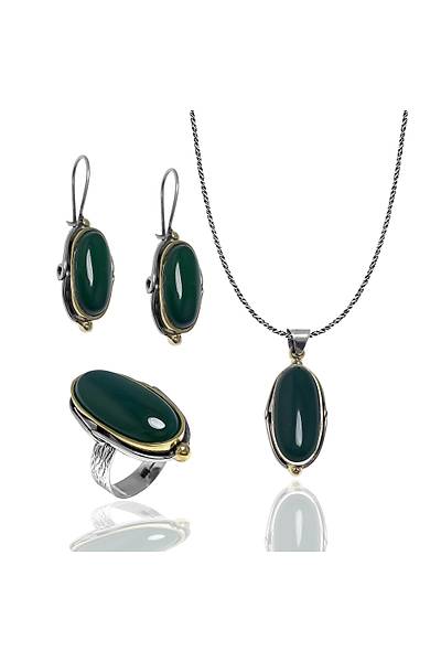 Akik Ta�l� Elips Model Bayan Otantik G�m�� Tak� Seti