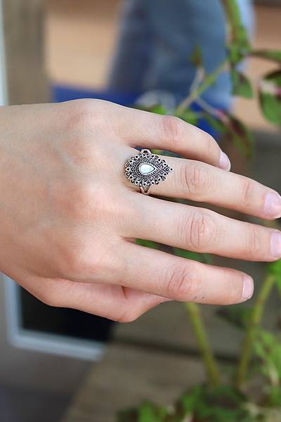 Sedef Ta�l� Damla Model 925 Ayar G�m�� Markazit Kad�n Y�z�k 201024233