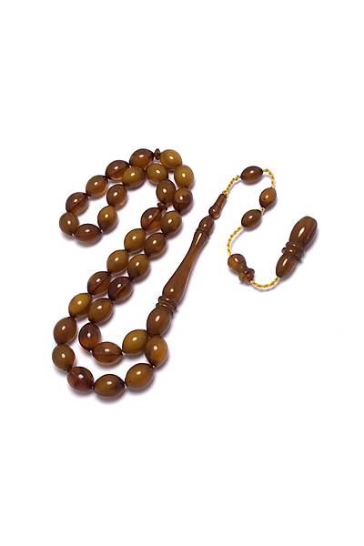 Kahve Hareli Sistem P�sk�ll� Toz Kehribar Tesbih