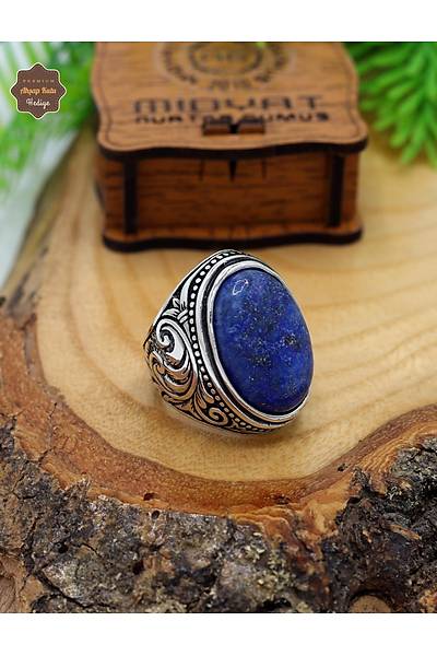 Lapis Lazuli Ta�� Yaprak Model 925 Ayar G�m�� Erkek Y�z�k 201024806