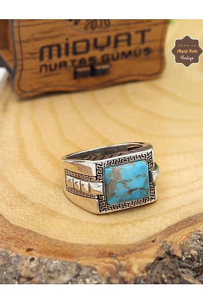 Firuze Ta�l� Artuklu Desenli 925 Ayar G�m�� Erkek Y�z�k 201024912