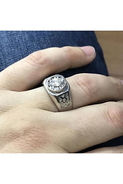 Yuvarlak Model Zirkon Ta�l� 925 Ayar Erkek G�m�� Y�z�k