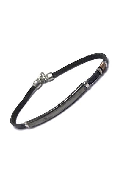 Sade Model Siyah Deri Kordonlu Unisex G�m�� Bileklik