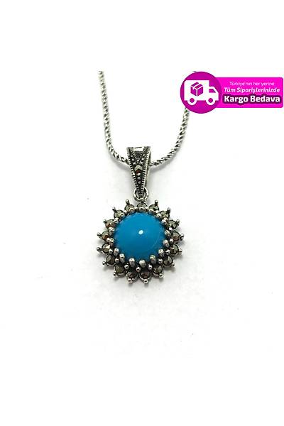 Firuze Ve Markazit Tal 925 Ayar Gm Bayan Kolye
