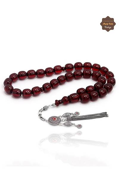 Koyu Bordo B�y�k Boy Kaps�l Kesim G�m�� P�sk�ll� Ate� Kehribar Tesbih 201024946