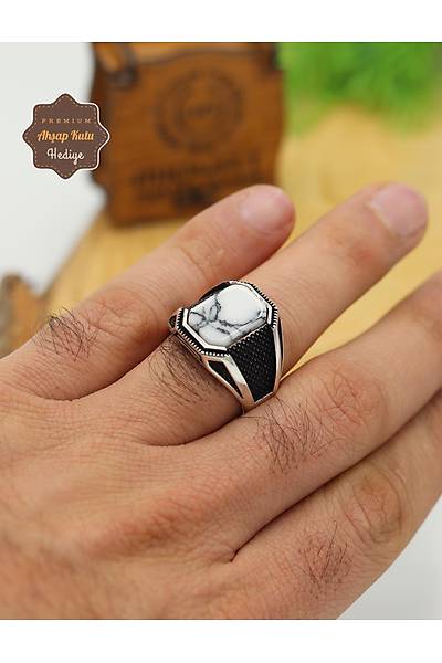 Havlit Ta�l� Sade Nokta Motifli 925 Ayar G�m�� Erkek Y�z�k 201024882