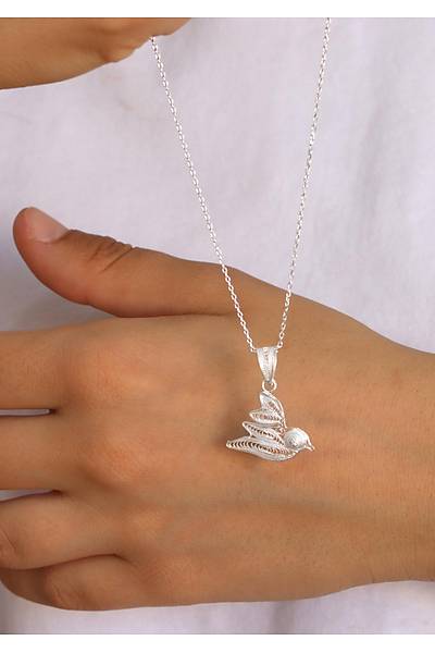 G�vercin Model 925 Ayar Saf G�m�� Telkari Kad�n Kolye 201024656
