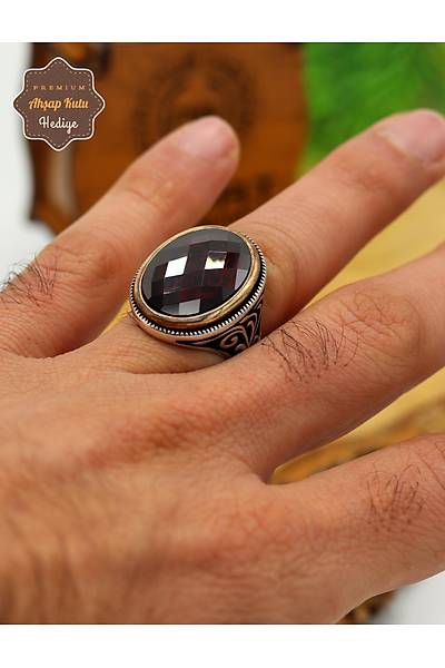 Yakut Ta�l� Sarma��k Desenli 925 Ayar G�m�� Erkek Y�z�k 201024866