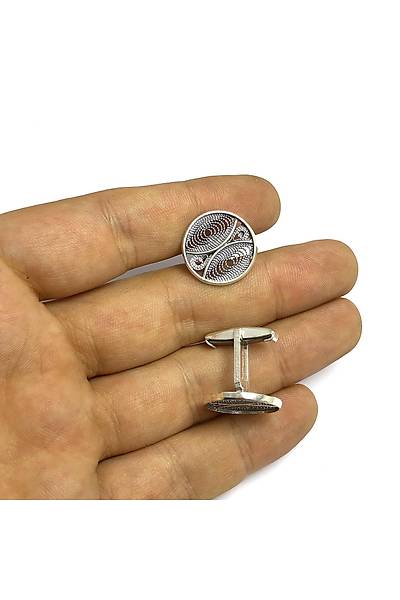 Yuvarlak Model Telkari Erkek Gümüş Kol Düğmesi